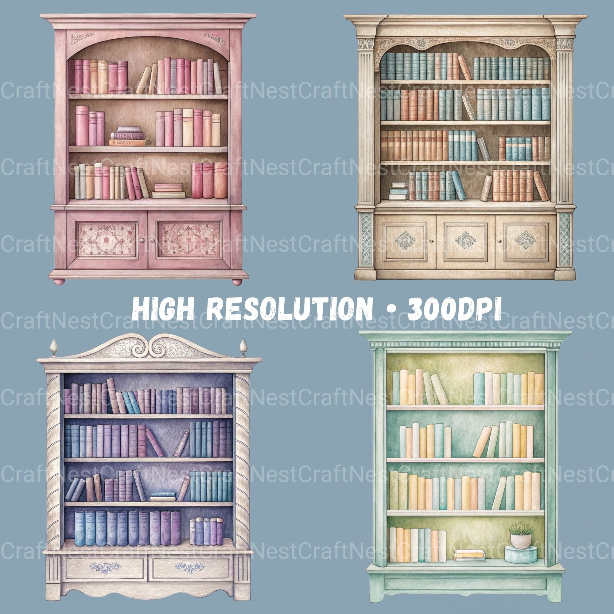 Book Shop & Bookshelves Clipart Bundle - CraftNest - Digital Crafting and Art