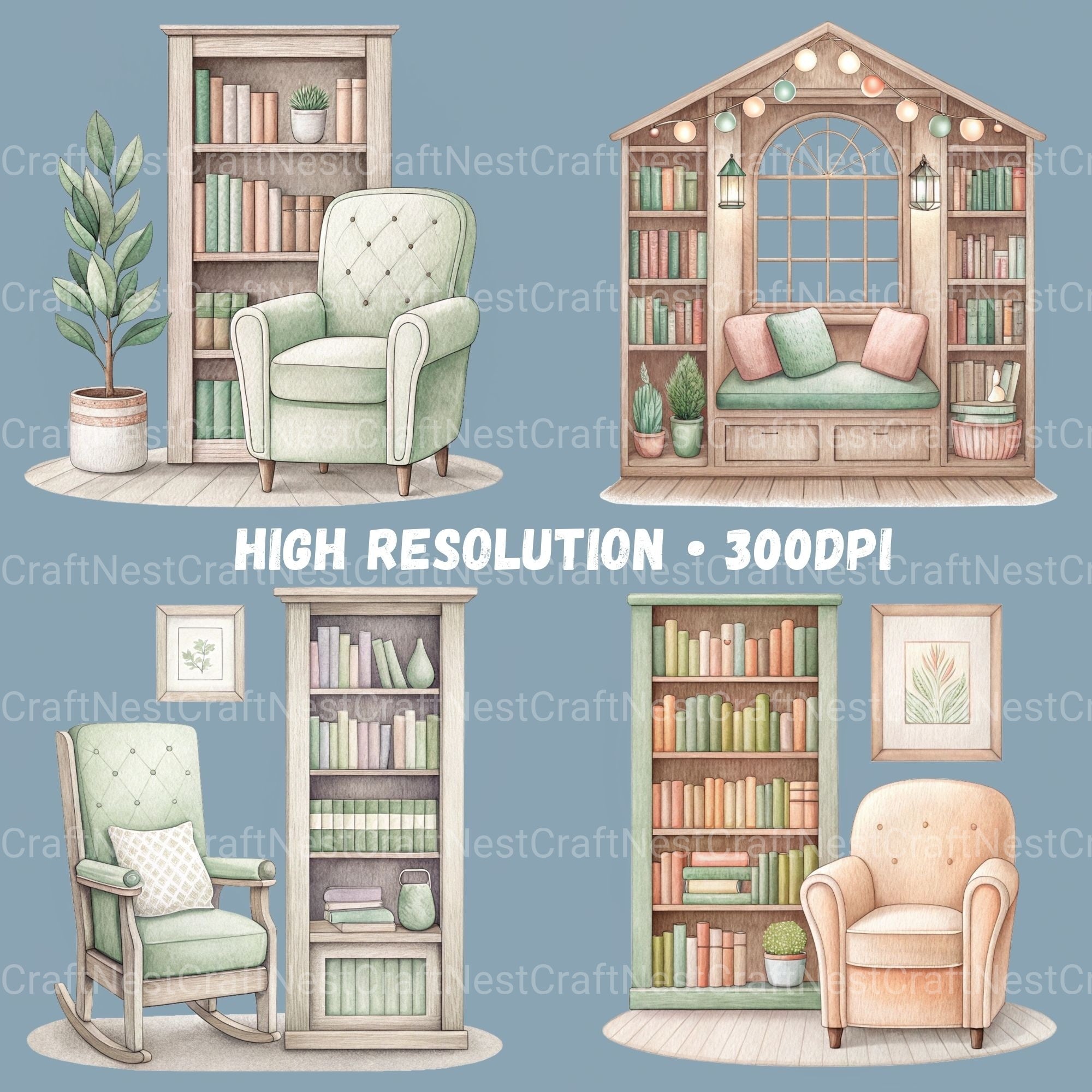 Reading Book Nooks Clipart Bundle - CraftNest - Digital Crafting and Art