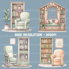 Reading Book Nooks Clipart Bundle - CraftNest - Digital Crafting and Art
