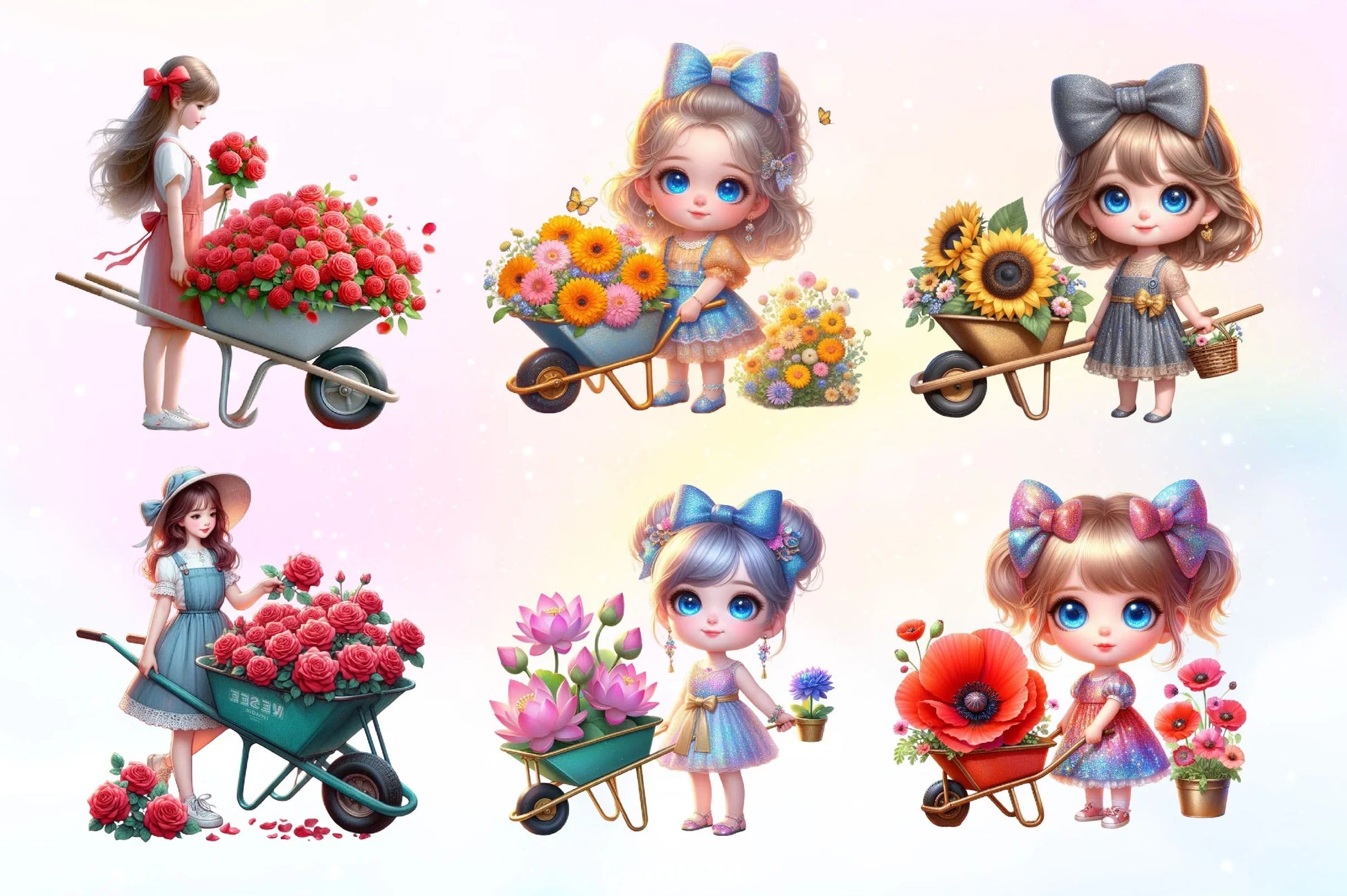 Little Cute Girl And Flowers Clipart Bundle 2 - CraftNest - Digital Crafting and Art
