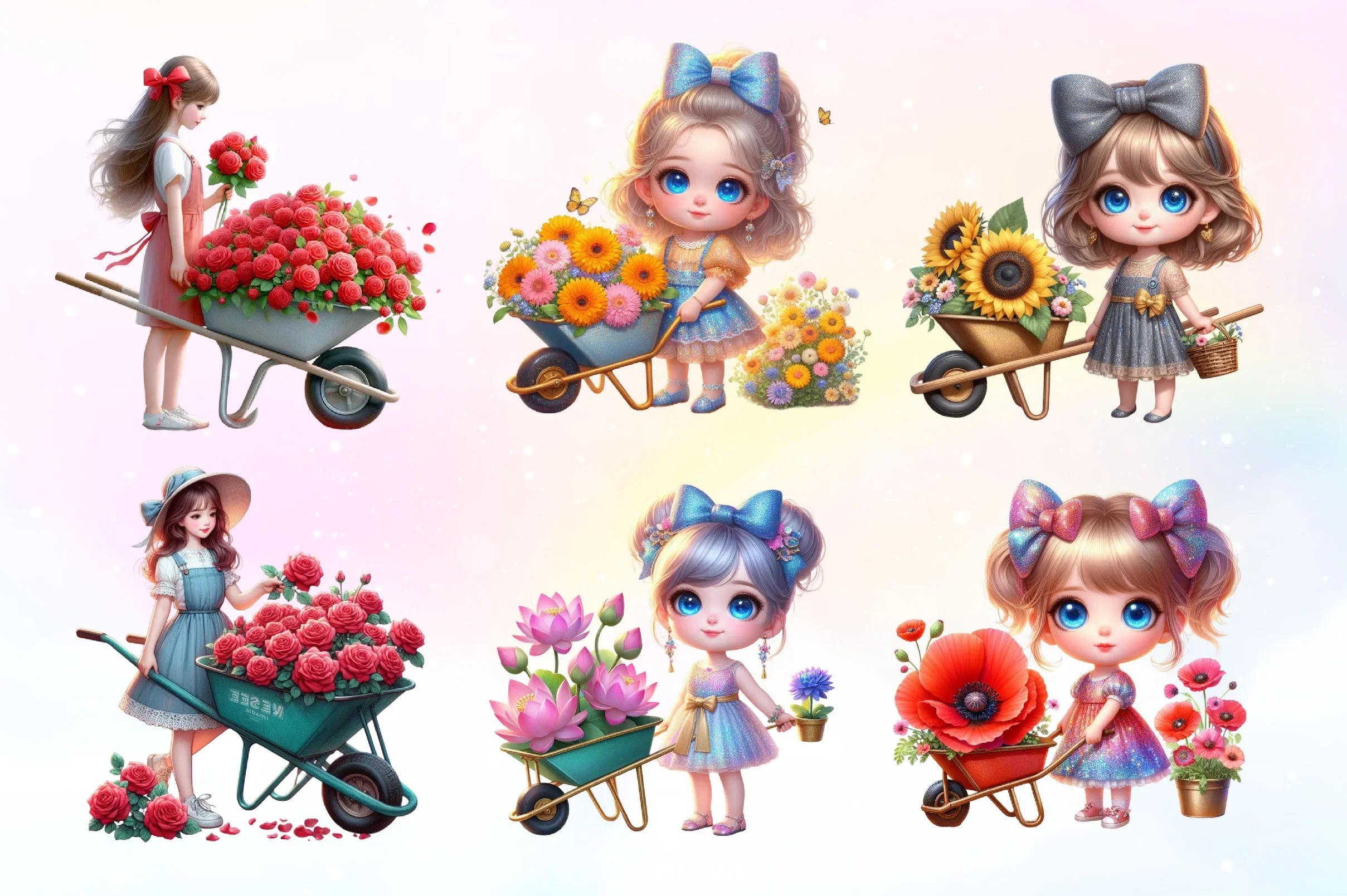 Little Cute Girl And Flowers Clipart Bundle 2 - CraftNest - Digital Crafting and Art