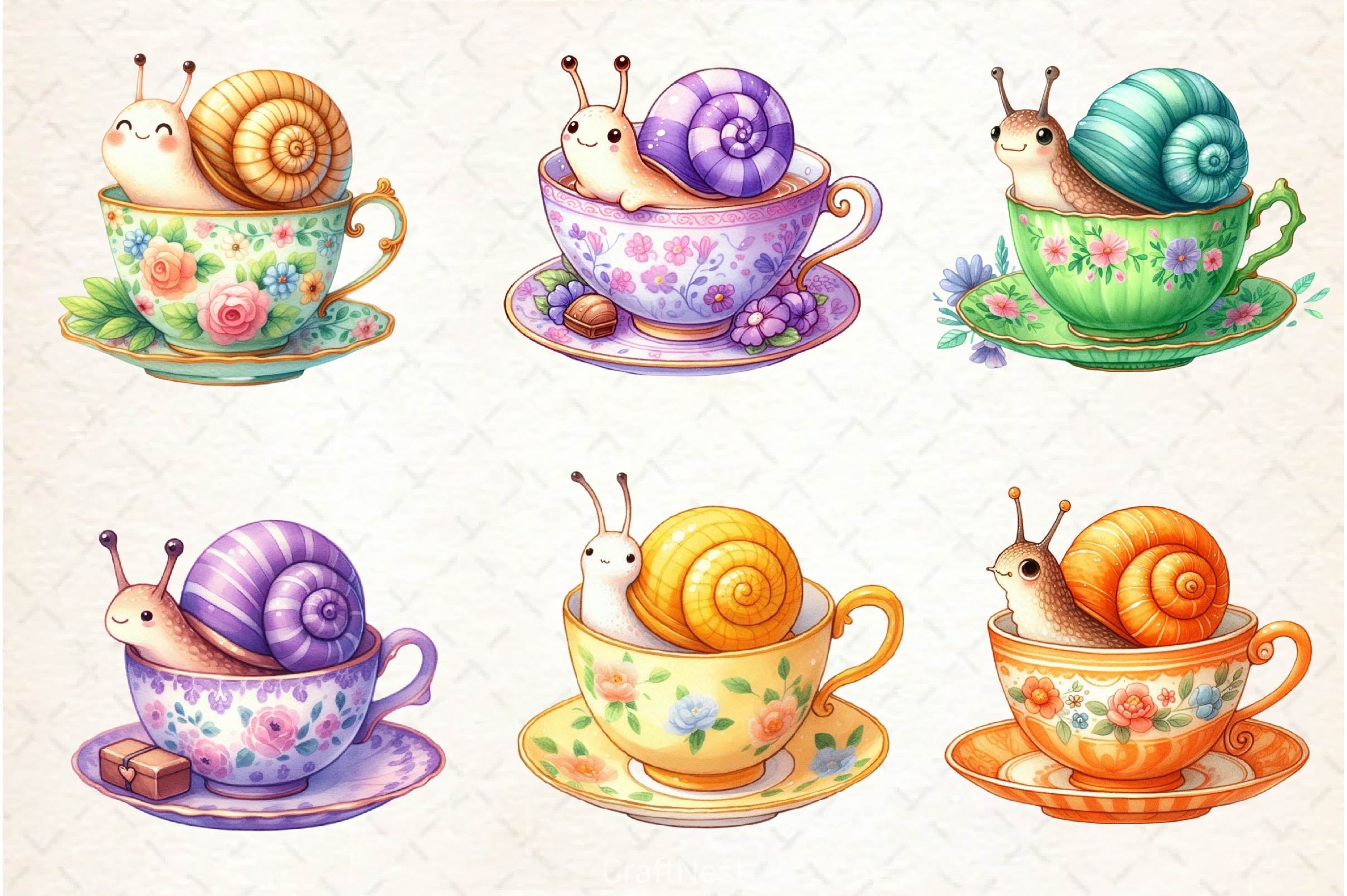 Cute Snail With Coffee Clipart Bundle - CraftNest - Digital Crafting and Art