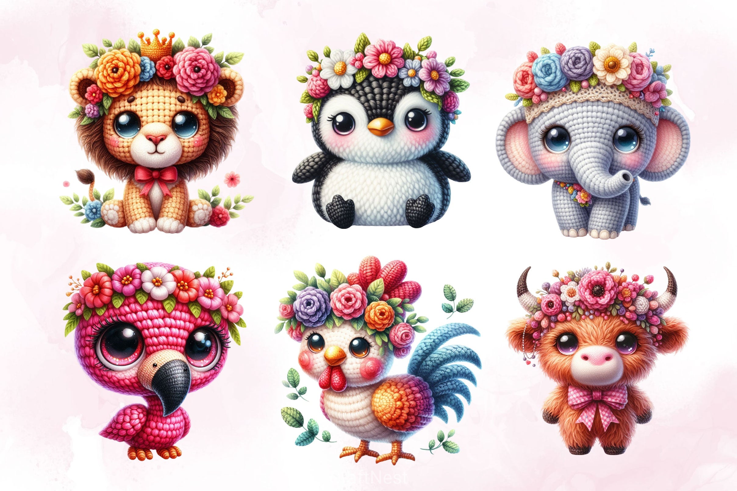 Crochet Animals And Flower Clipart Bundle - CraftNest - Digital Crafting and Art