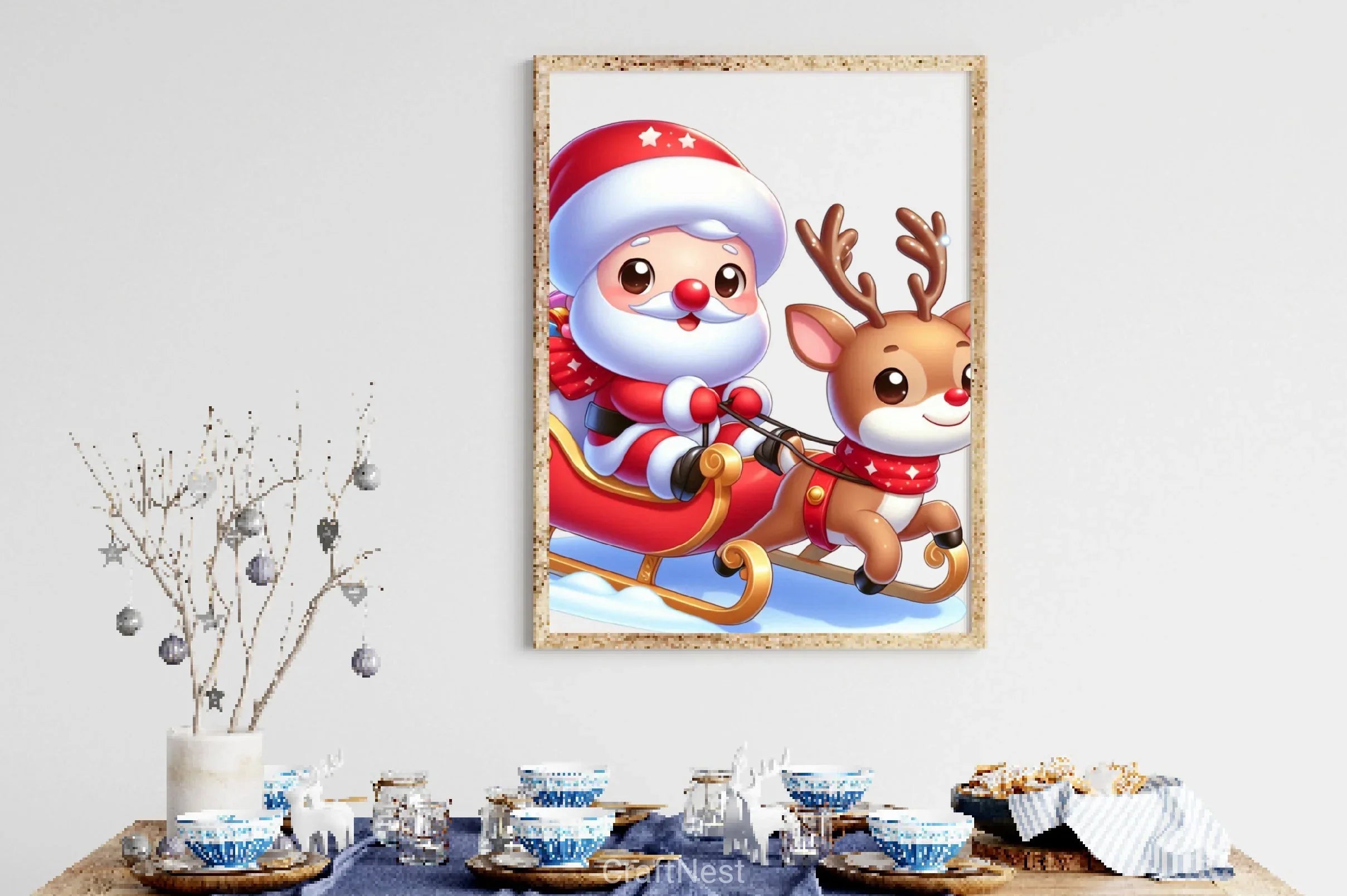 Cute Santa Christmas Reindeer Clipart Bundle - CraftNest - Digital Crafting and Art
