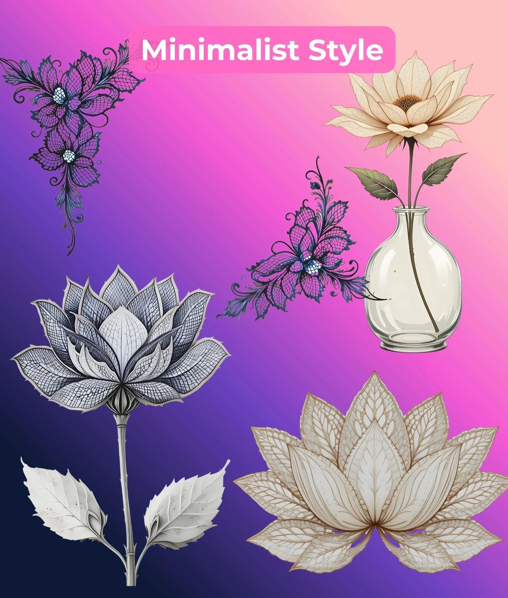 Minimalist Lace Flowers Clipart Bundle - CraftNest - Digital Crafting and Art