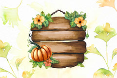 Wooden Sign Pumpkin Flower Clipart Bundle - CraftNest - Digital Crafting and Art