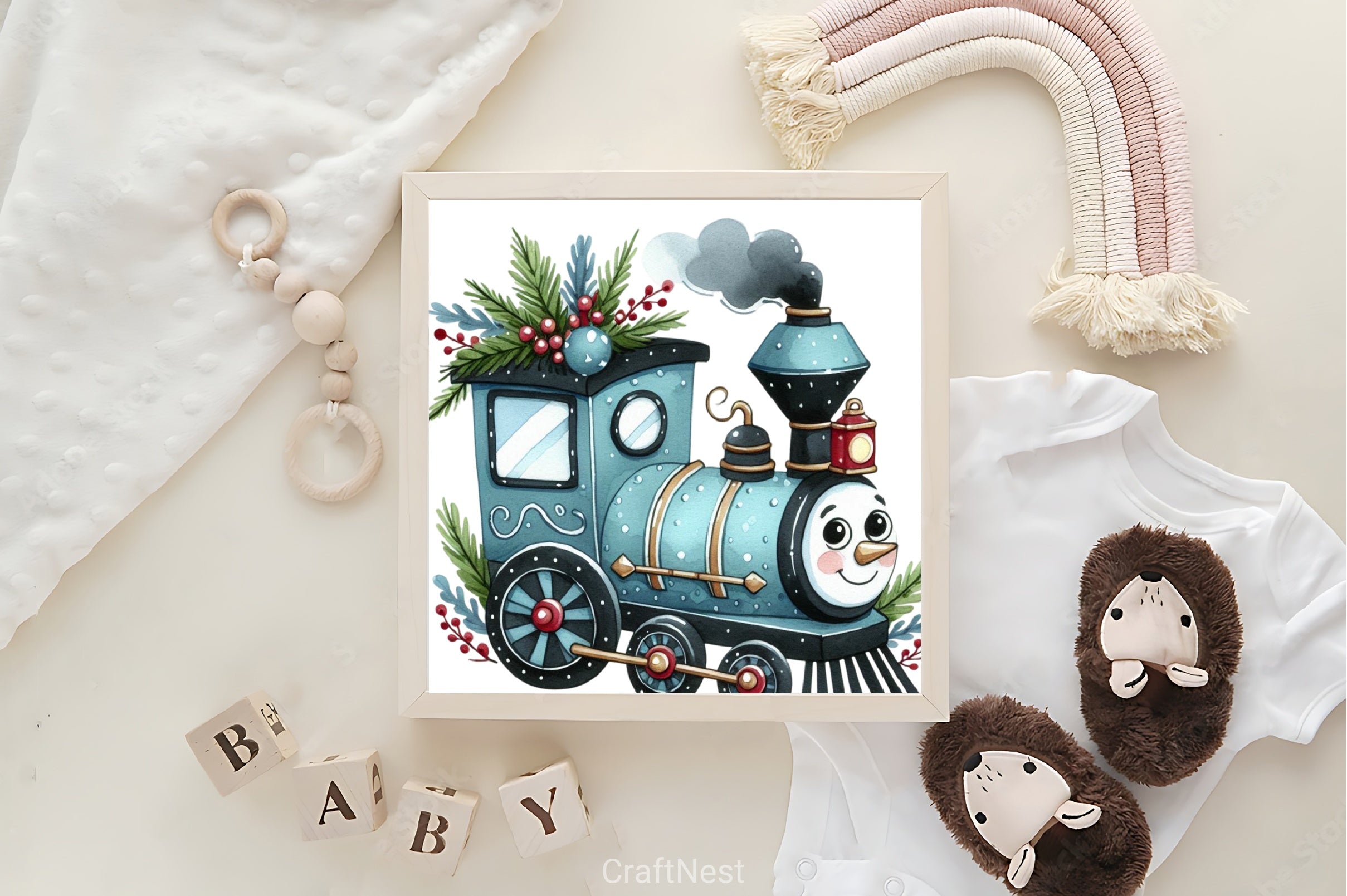 Blue Christmas Train Clipart Bundle - CraftNest - Digital Crafting and Art