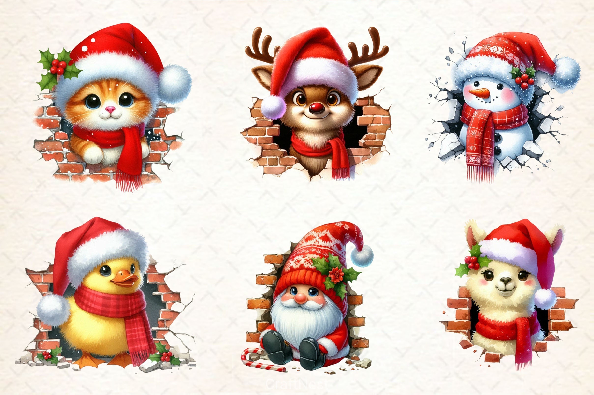 Christmas Animal Broken Wall Clipart Bundle - CraftNest - Digital Crafting and Art