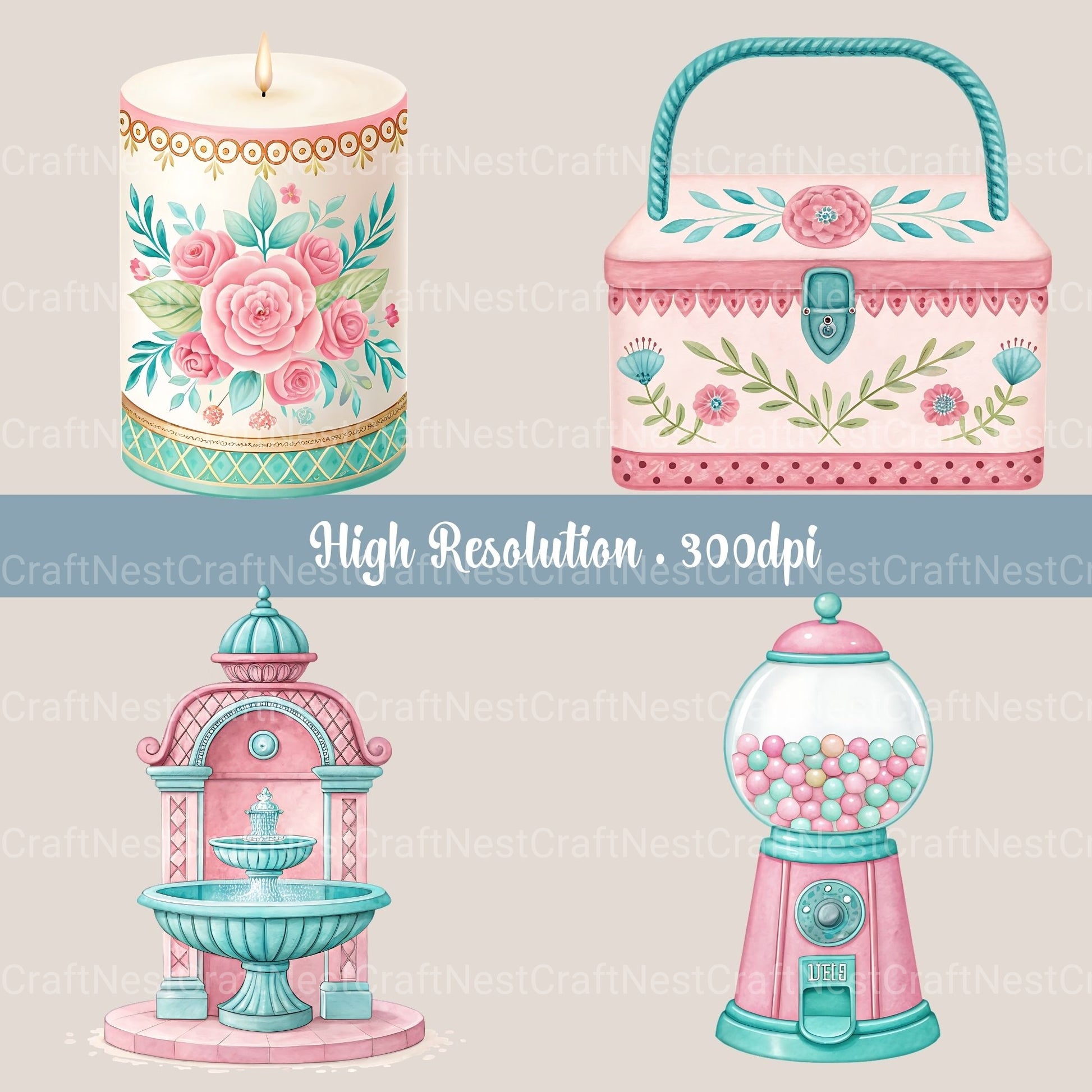 Vintage Pink Clipart Bundle - CraftNest - Digital Crafting and Art