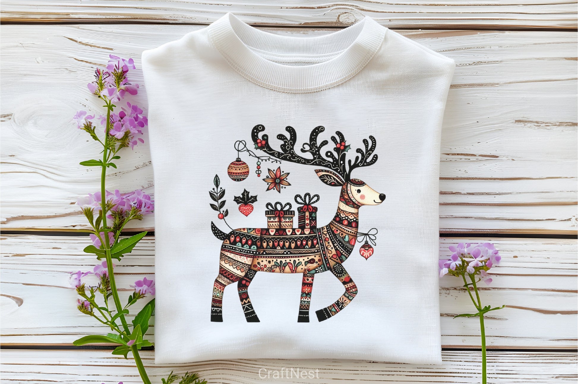 Christmas Reindeer Folk Art Clipart Bundle - CraftNest - Digital Crafting and Art