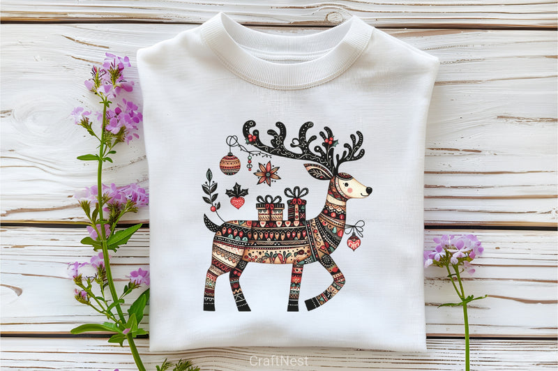 Christmas Reindeer Folk Art Clipart Bundle - CraftNest - Digital Crafting and Art