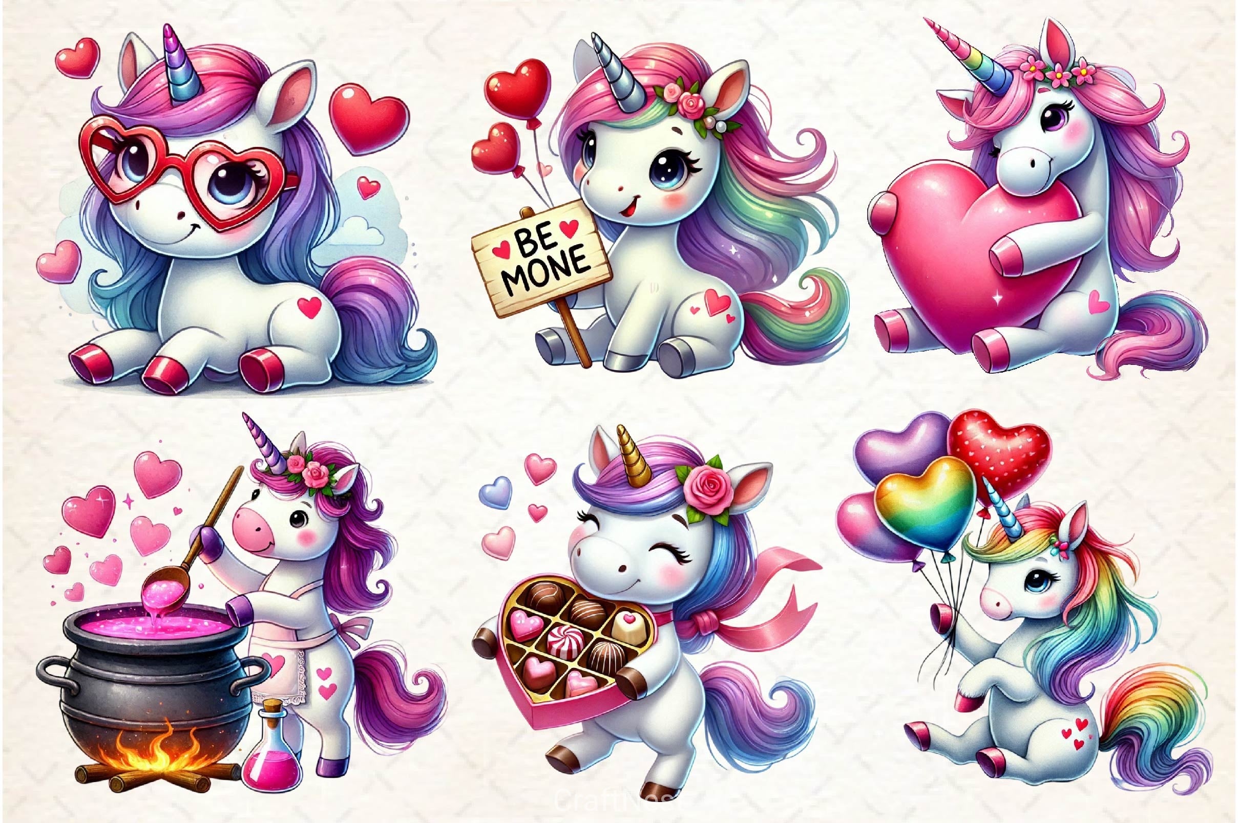 Cute Valentines Day Unicorn Clipart Bundle 3 - CraftNest - Digital Crafting and Art