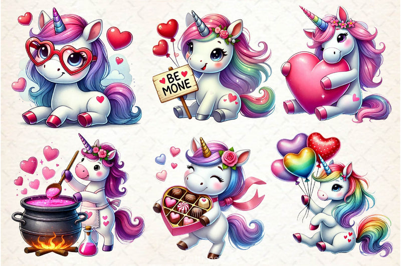 Cute Valentines Day Unicorn Clipart Bundle 3 - CraftNest - Digital Crafting and Art