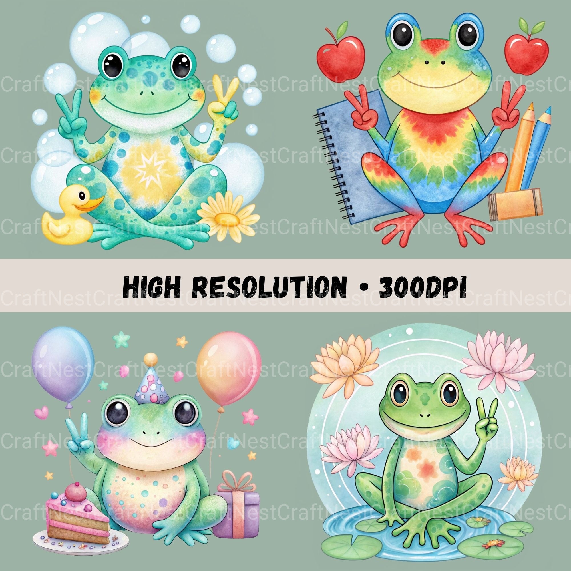 Frogs Peace Sign Clipart Bundle - CraftNest - Digital Crafting and Art