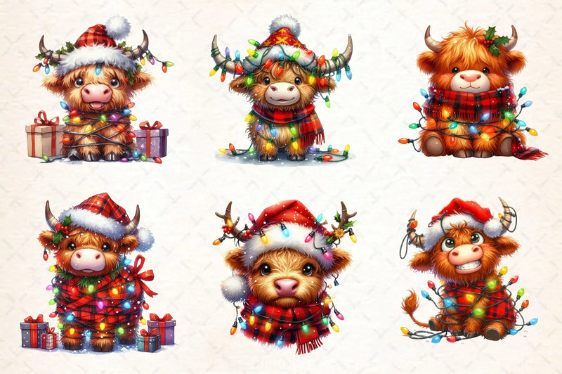 Cute Christmas Highland Cow Clipart Bundle 3 - CraftNest - Digital Crafting and Art