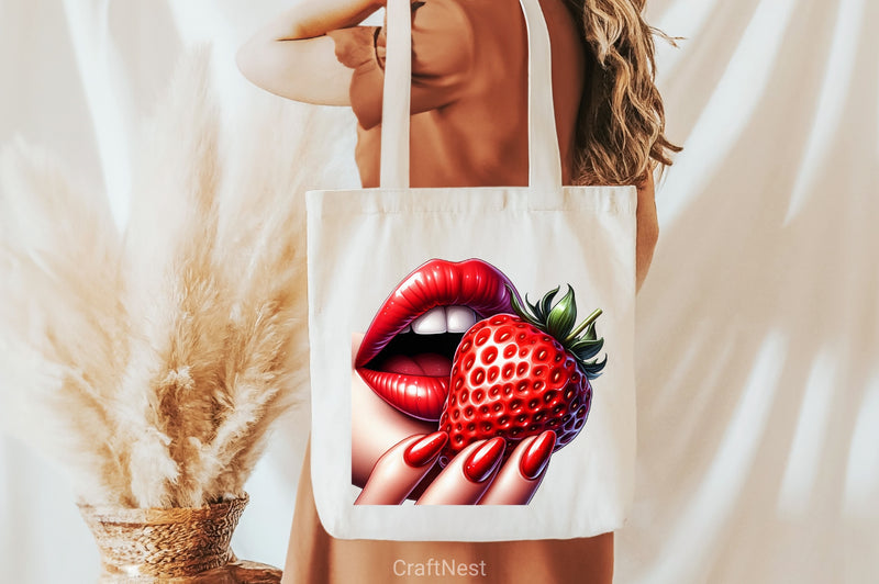 Glossy Red Lips & Strawberry Clipart Bundle - CraftNest - Digital Crafting and Art