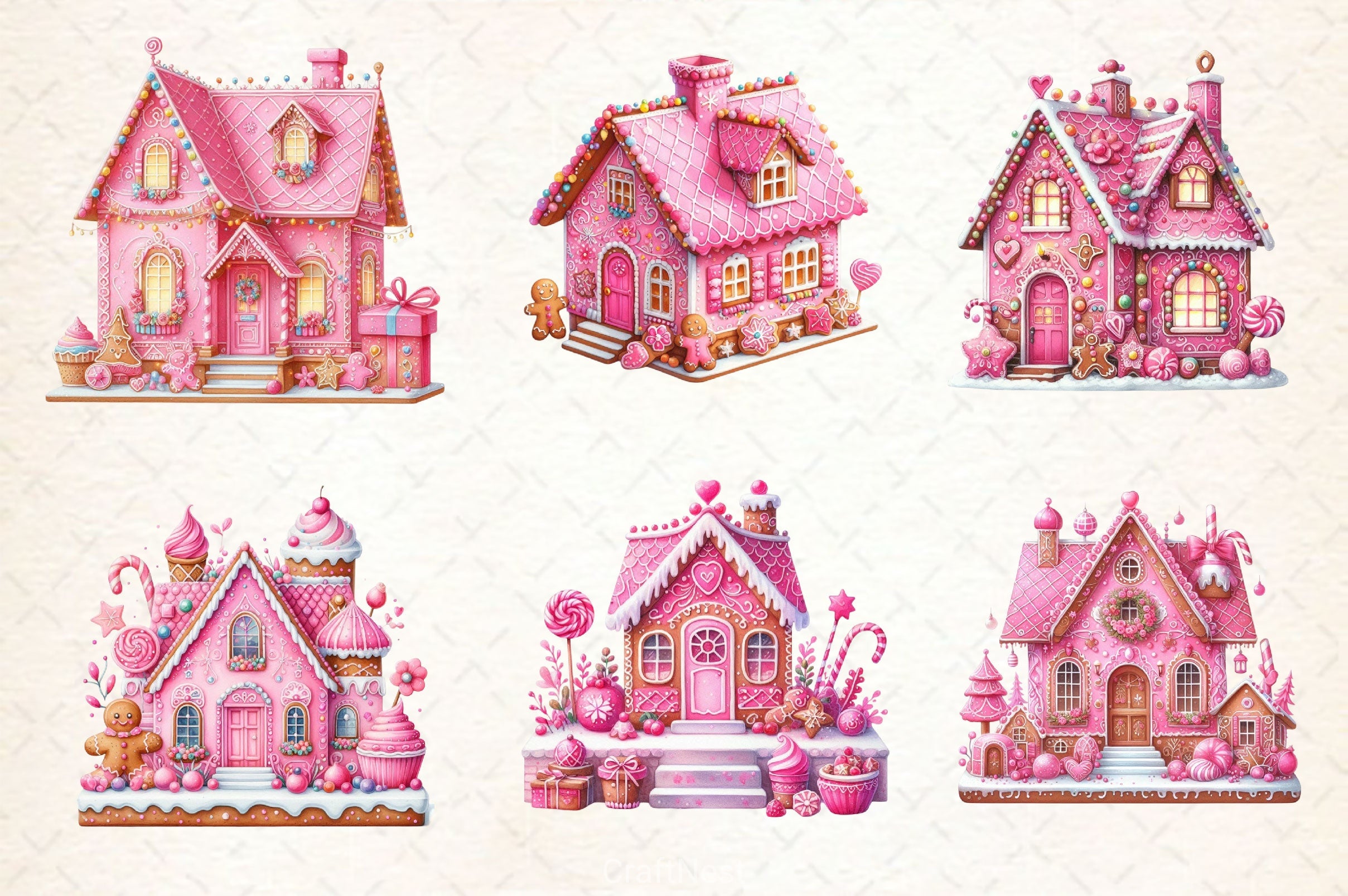 Pink Christmas Gingerbread House Clipart Bundle - CraftNest - Digital Crafting and Art