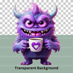 Cute Monsters Drinking Coffee Clipart Bundle - CraftNest - Digital Crafting and Art
