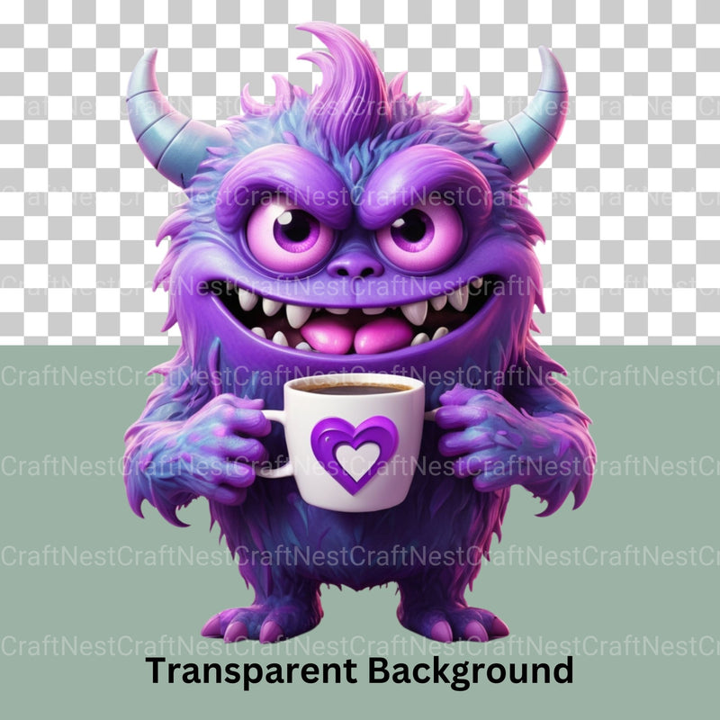 Cute Monsters Drinking Coffee Clipart Bundle - CraftNest - Digital Crafting and Art