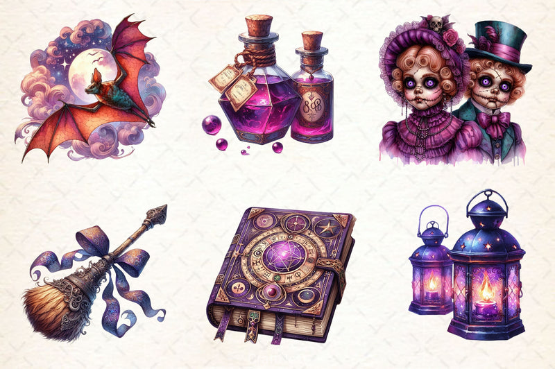 Antique Purple Halloween Set Clipart Bundle - CraftNest - Digital Crafting and Art
