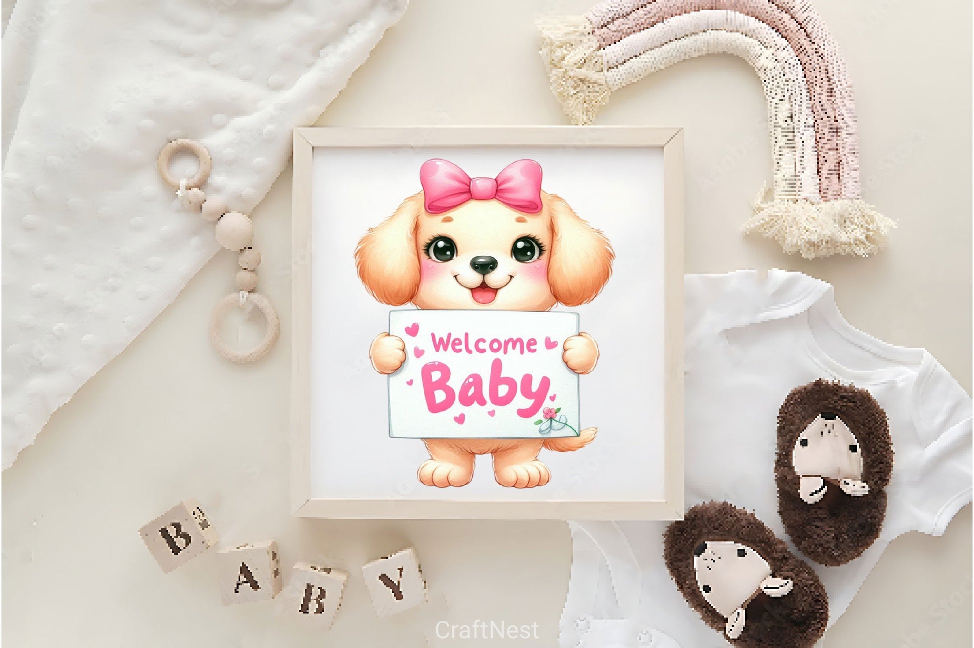 Set Of Pink Welcome Baby Clipart Bundle - CraftNest - Digital Crafting and Art