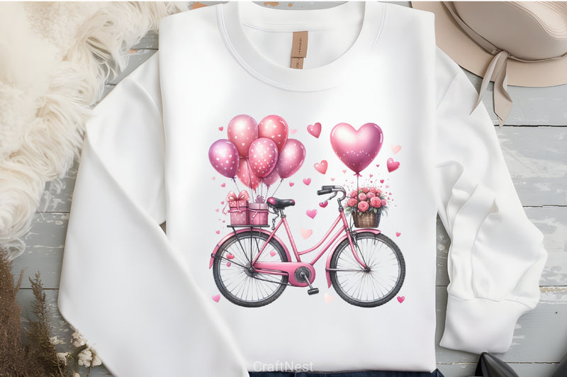 Valentine Bicycle Pink Balloons Clipart Bundle - CraftNest - Digital Crafting and Art