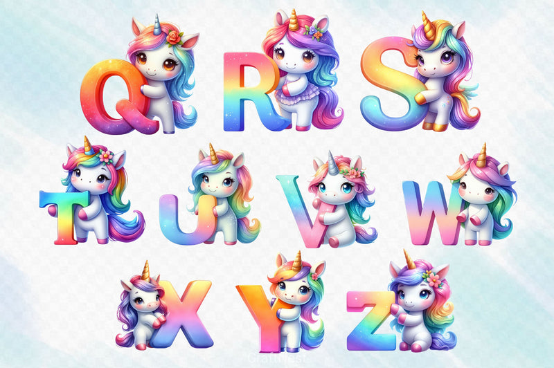 Cute Unicorn Alphabet Clipart Bundle - CraftNest - Digital Crafting and Art