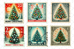 Christmas Tree Postage Stamps Clipart Bundle - CraftNest - Digital Crafting and Art
