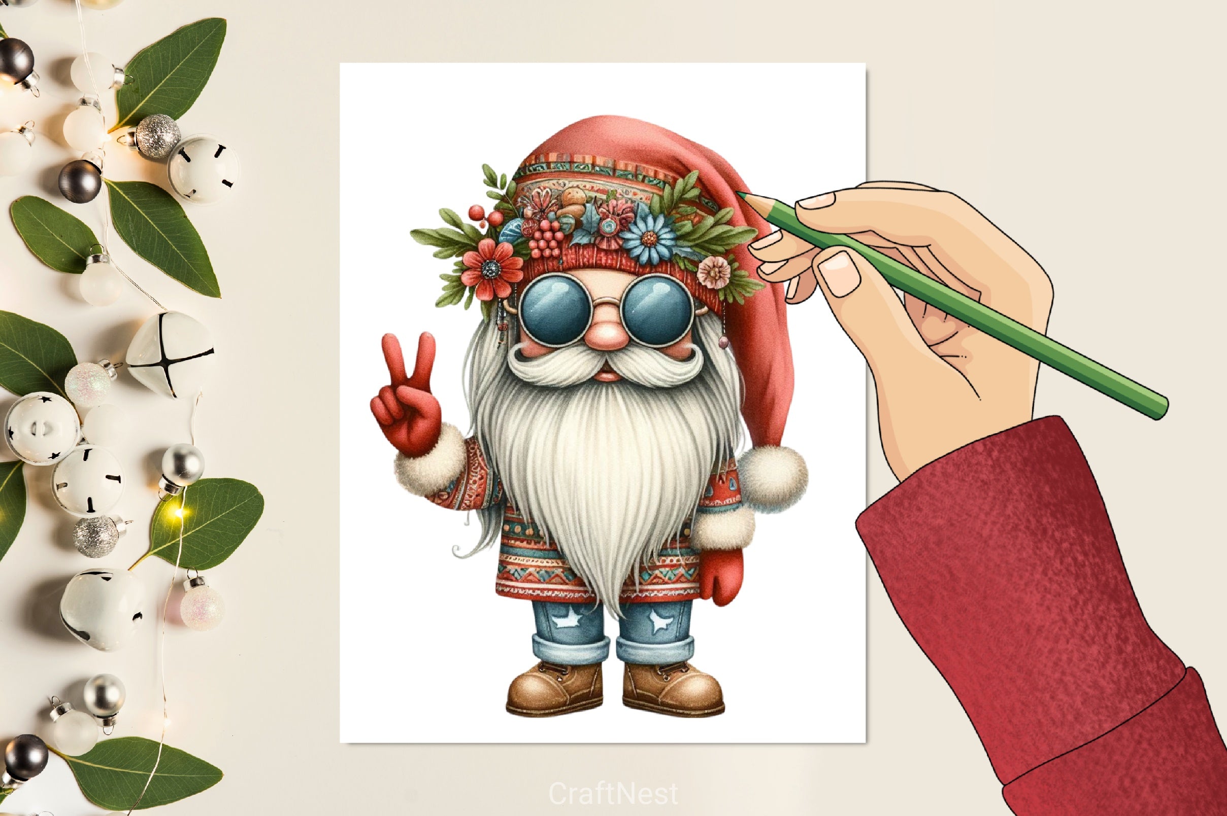 Hippie Santa Clipart Bundle - CraftNest - Digital Crafting and Art