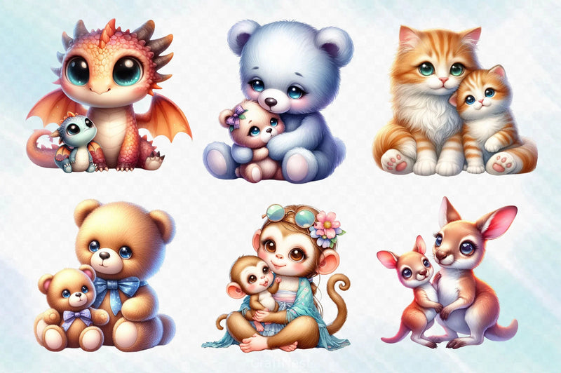 Mama And Baby Animal Clipart Bundle 2 - CraftNest - Digital Crafting and Art
