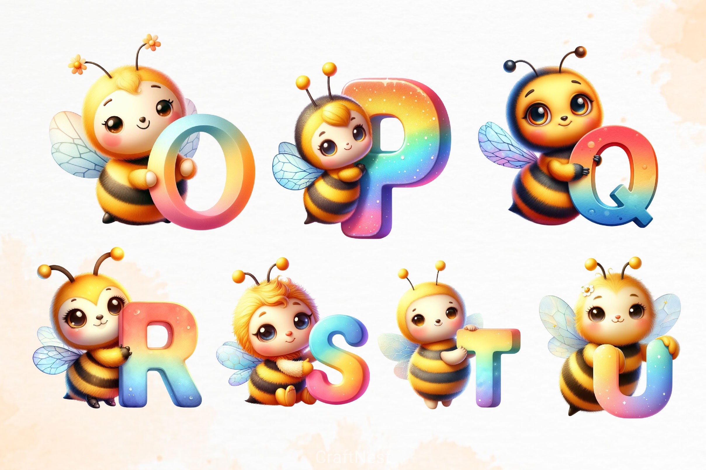 Cute Bee Alphabet Clipart Bundle - CraftNest - Digital Crafting and Art