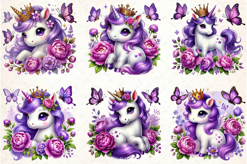 Purple Princess Unicorn Clipart Bundle - CraftNest - Digital Crafting and Art