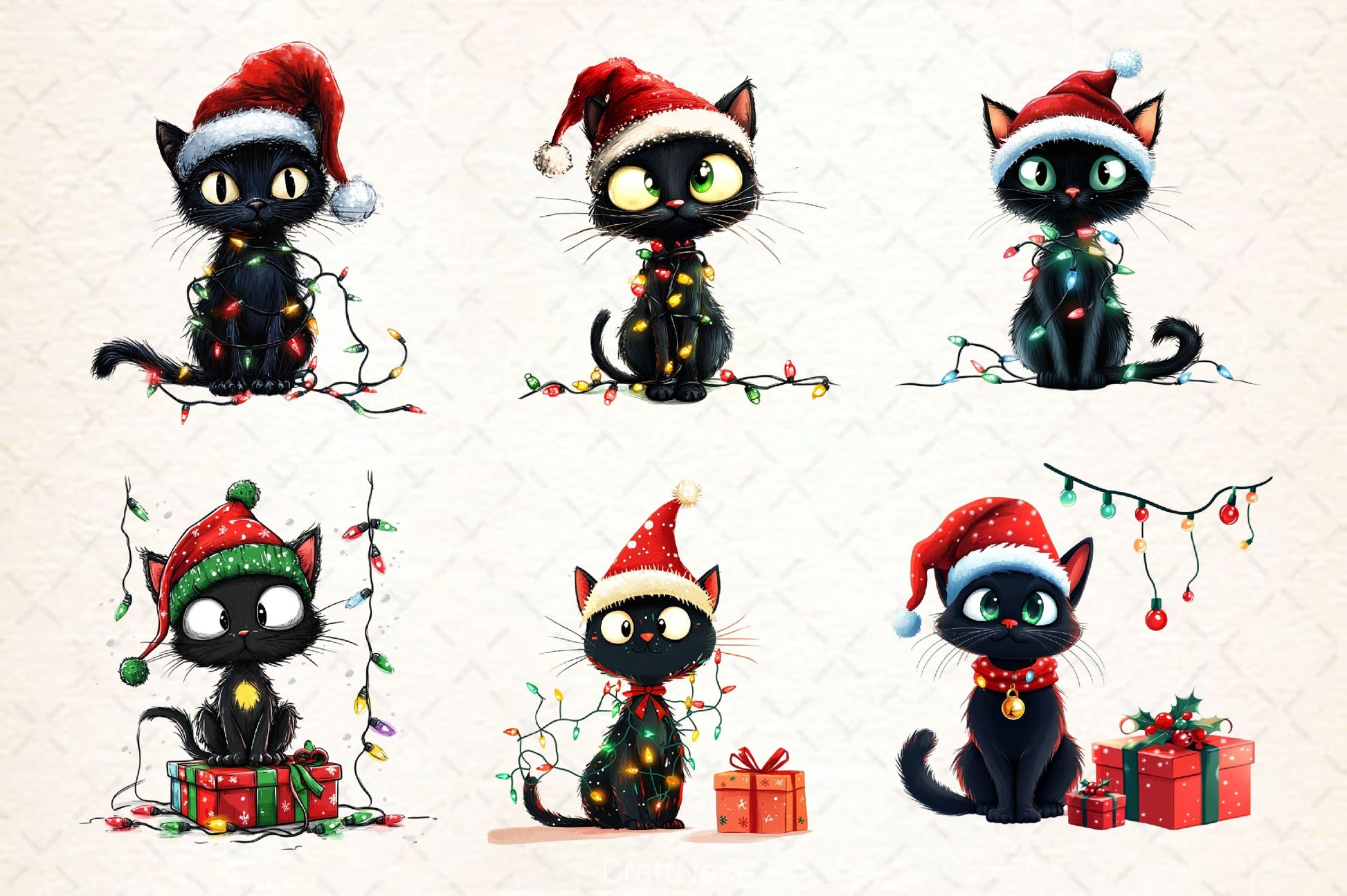 Funny Christmas Black Cat Clipart Bundle 4 - CraftNest - Digital Crafting and Art