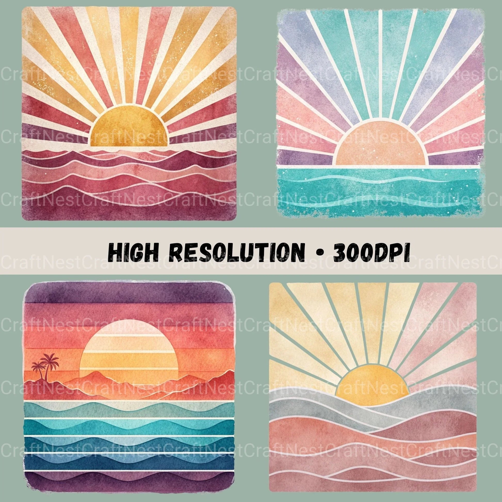Retro Sunsets Square Clipart Bundle - CraftNest - Digital Crafting and Art