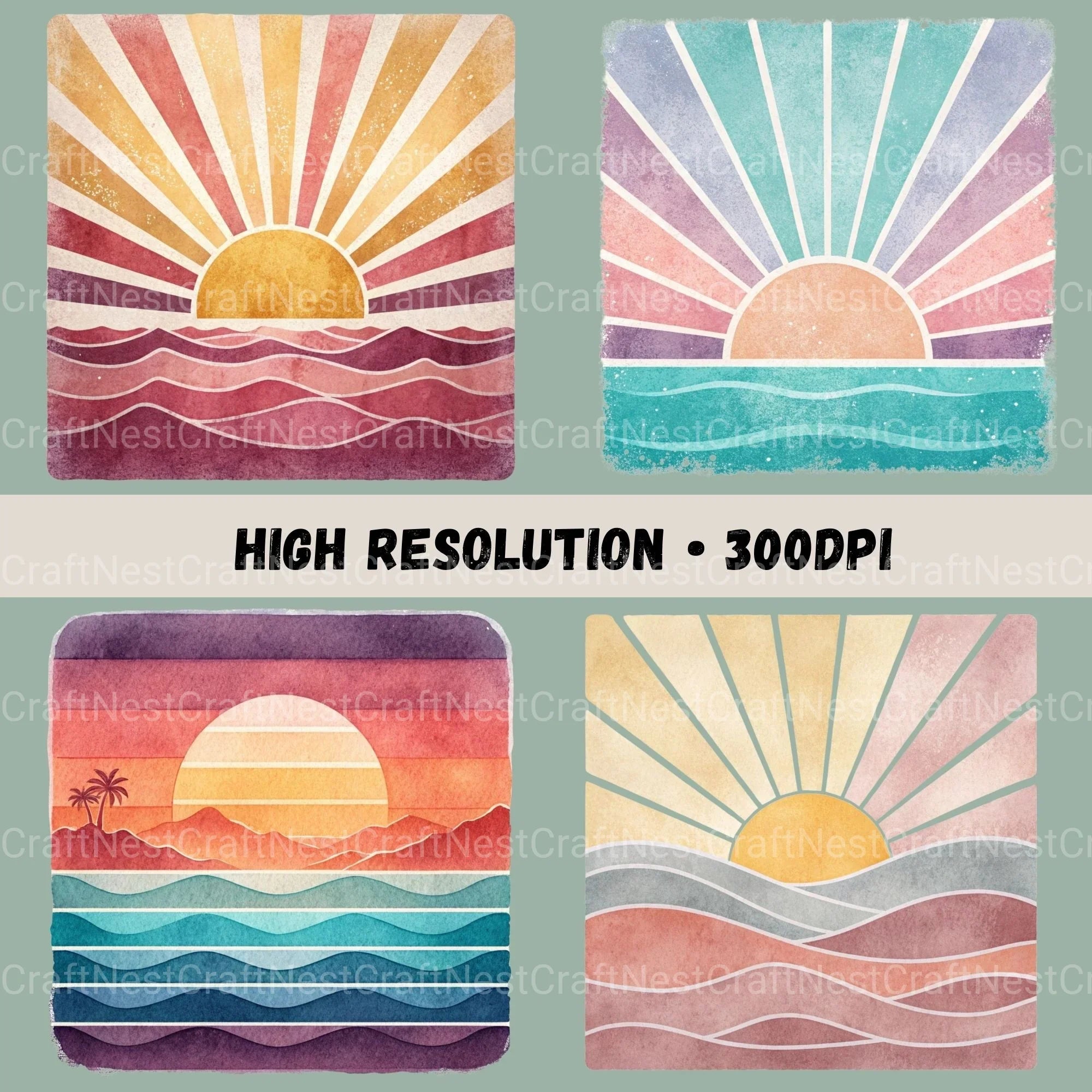 Retro Sunsets Square Clipart Bundle - CraftNest - Digital Crafting and Art