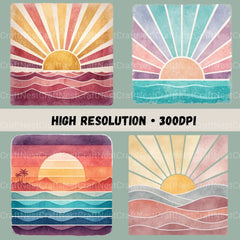 Retro Sunsets Square Clipart Bundle - CraftNest - Digital Crafting and Art