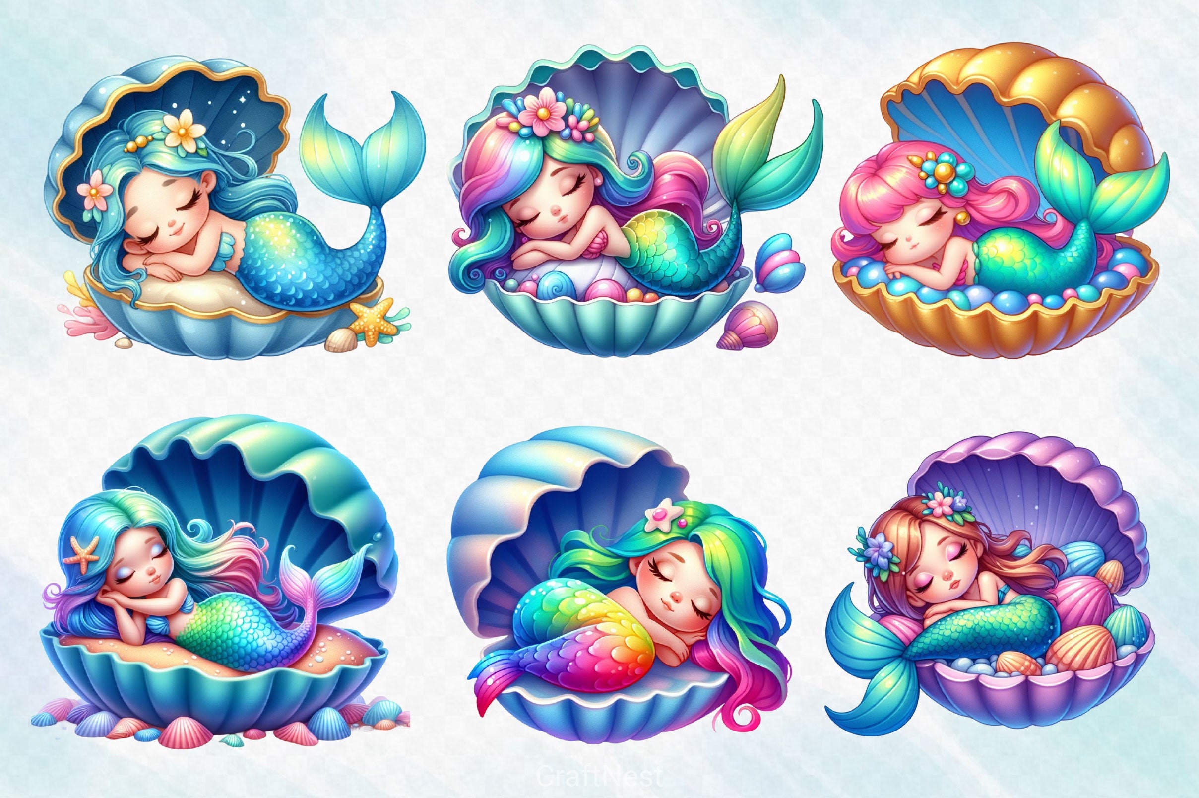 Sleeping Mermaid Clipart Bundle - CraftNest - Digital Crafting and Art