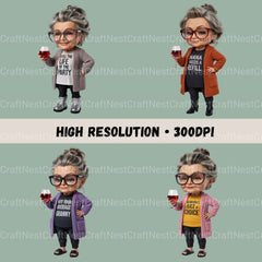Wine Drinking Granny Clipart Bundle - CraftNest - Digital Crafting and Art