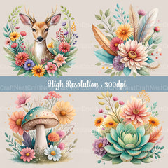 Boho Floral Clipart Bundle - CraftNest - Digital Crafting and Art