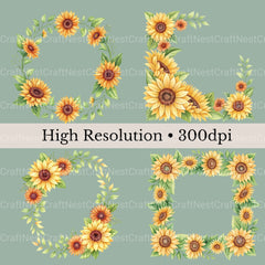Sunflower Borders Clipart Bundle - CraftNest - Digital Crafting and Art