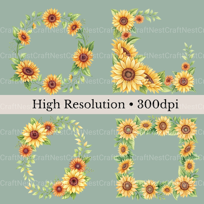 Sunflower Borders Clipart Bundle - CraftNest - Digital Crafting and Art