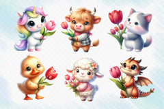 Cute Animals And Tulip Flower Clipart Bundle 2 - CraftNest - Digital Crafting and Art
