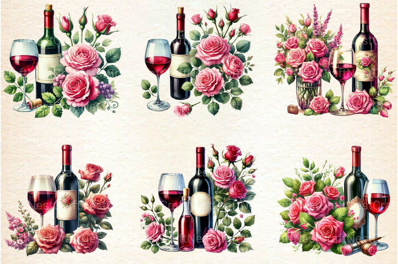 Roses and Wine Clipart Bundle - CraftNest - Digital Crafting and Art