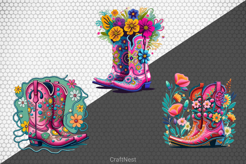 Western Floral Cowboy Boots Clipart Bundle - CraftNest - Digital Crafting and Art