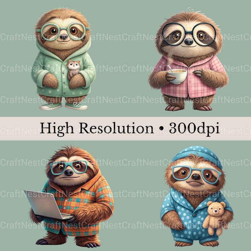 Sloths In Pjs Clipart Bundle - CraftNest - Digital Crafting and Art