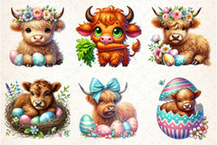 Highland Cow Easter Clipart Bundle - CraftNest - Digital Crafting and Art