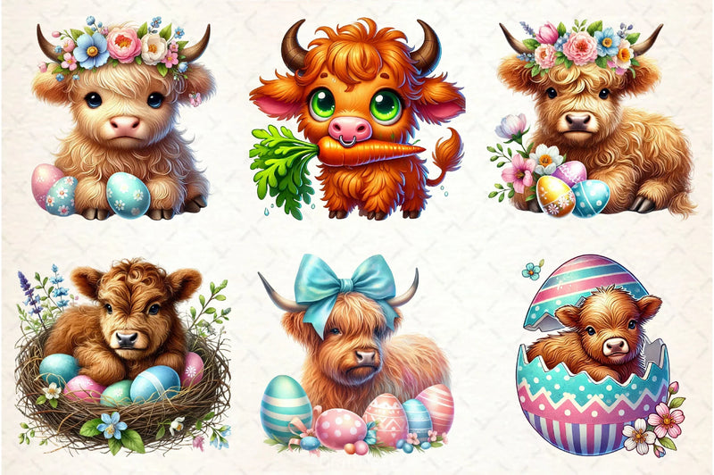 Highland Cow Easter Clipart Bundle - CraftNest - Digital Crafting and Art