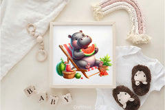 Funny Hippo In Pool Party Clipart Bundle 2 - CraftNest - Digital Crafting and Art