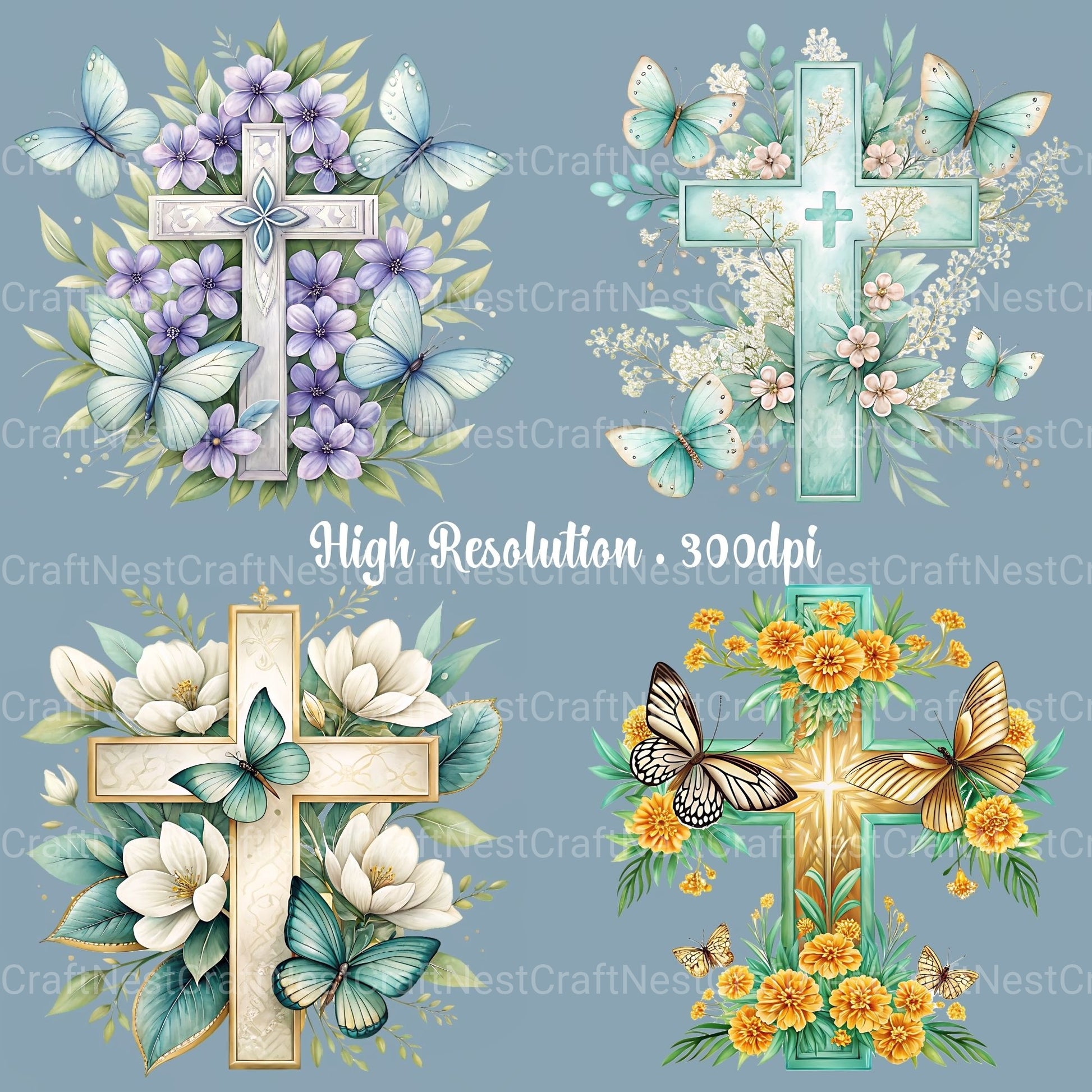 Cross Floral Butterfly Clipart Bundle - CraftNest - Digital Crafting and Art
