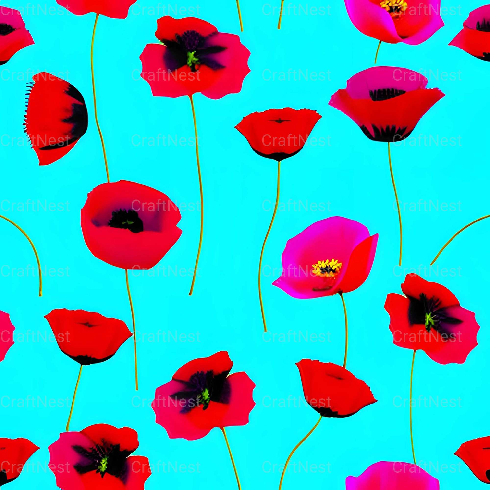 Poppy Seamless Digital Paper - CraftNest - Digital Crafting and Art